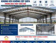 Khung kèo không cột giữa trong nhà thép tiền chế