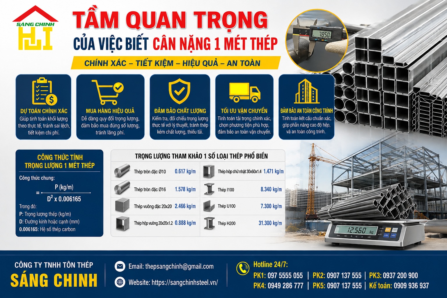 1 mét thép nặng bao nhiêu?