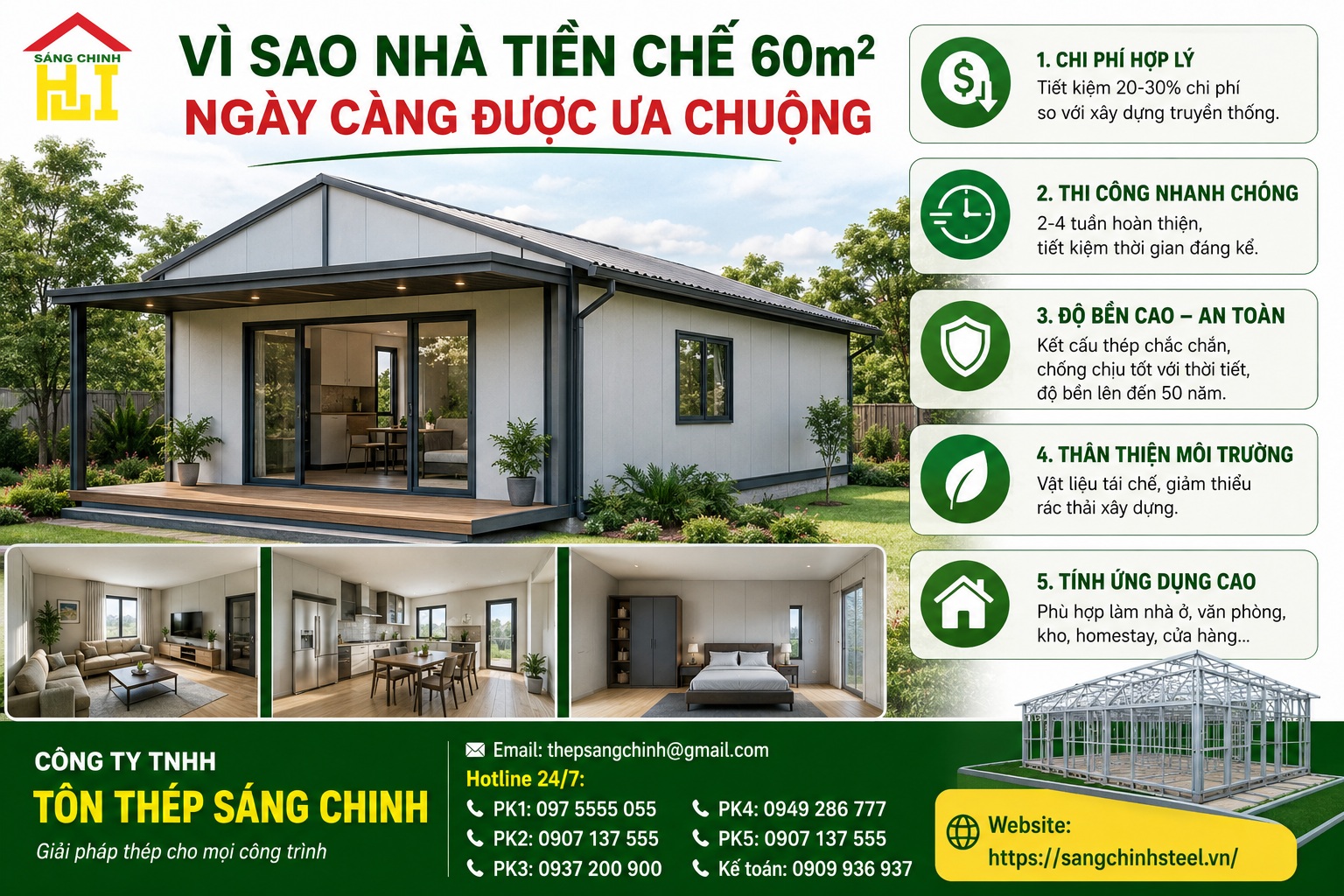 3 Mẫu Nhà Tiền Chế 60m2 Tối Ưu Chi Phí & Bền Đẹp