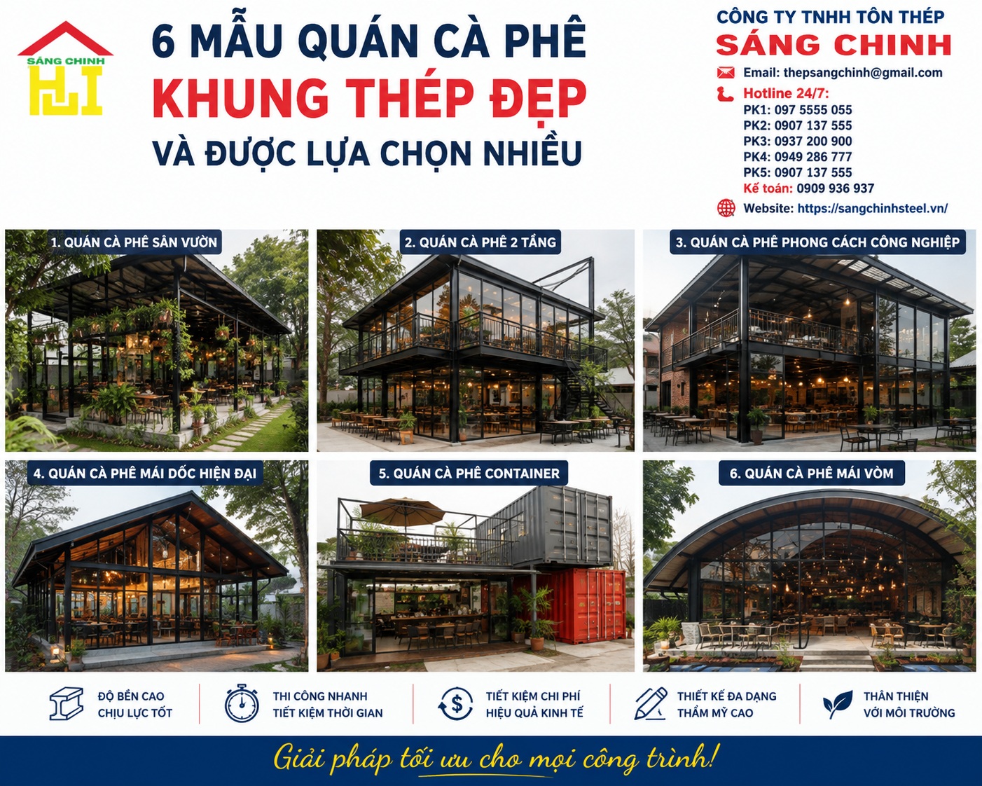 6 mẫu quán cà phê khung thép đẹp và được lựa chọn nhiều