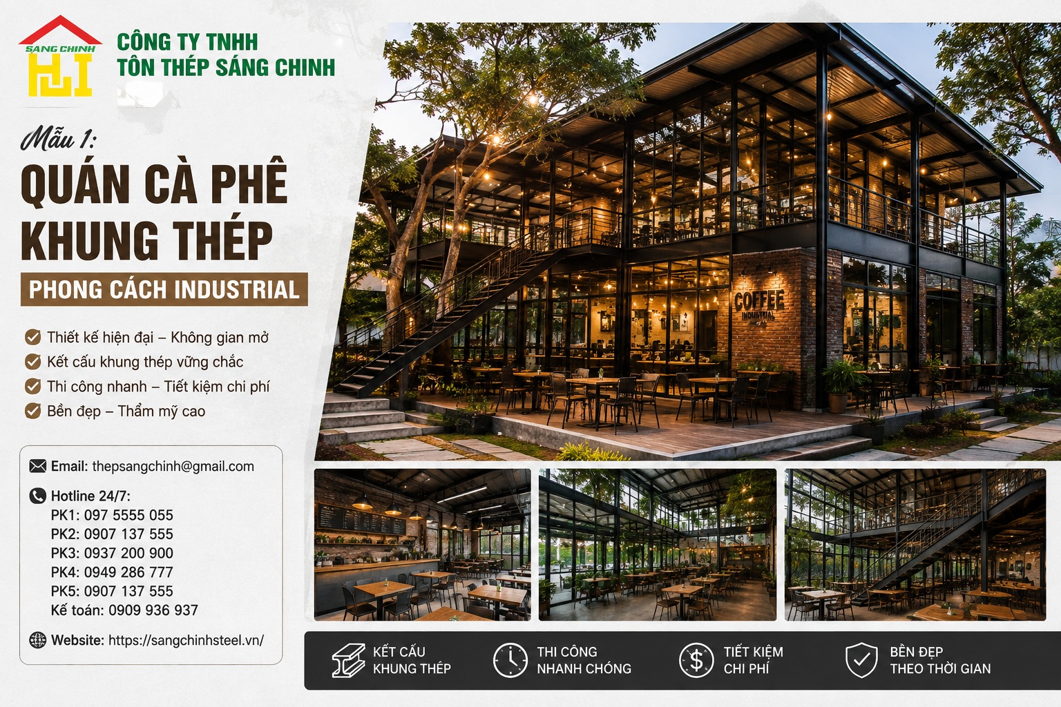6 mẫu quán cà phê khung thép đẹp và được lựa chọn nhiều