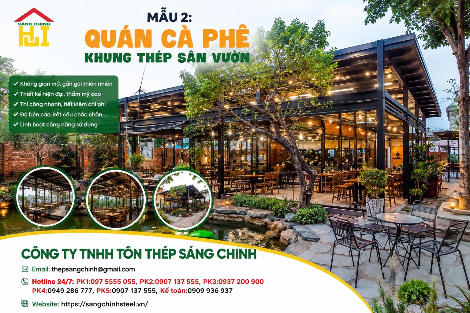 6 mẫu quán cà phê khung thép đẹp và được lựa chọn nhiều