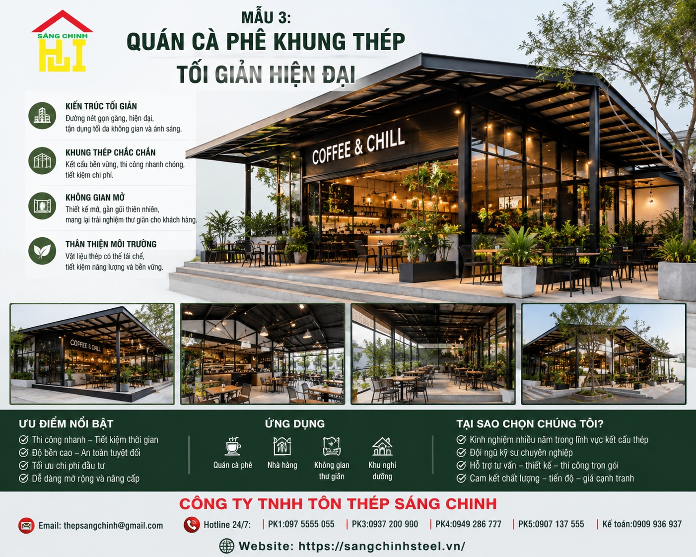 6 mẫu quán cà phê khung thép đẹp và được lựa chọn nhiều