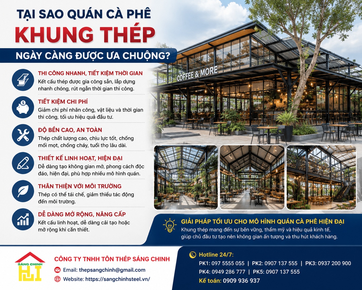 6 mẫu quán cà phê khung thép đẹp và được lựa chọn nhiều