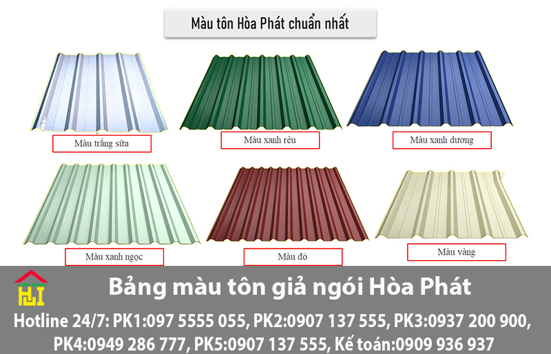 Bảng màu tôn giả ngói Hòa Phát
