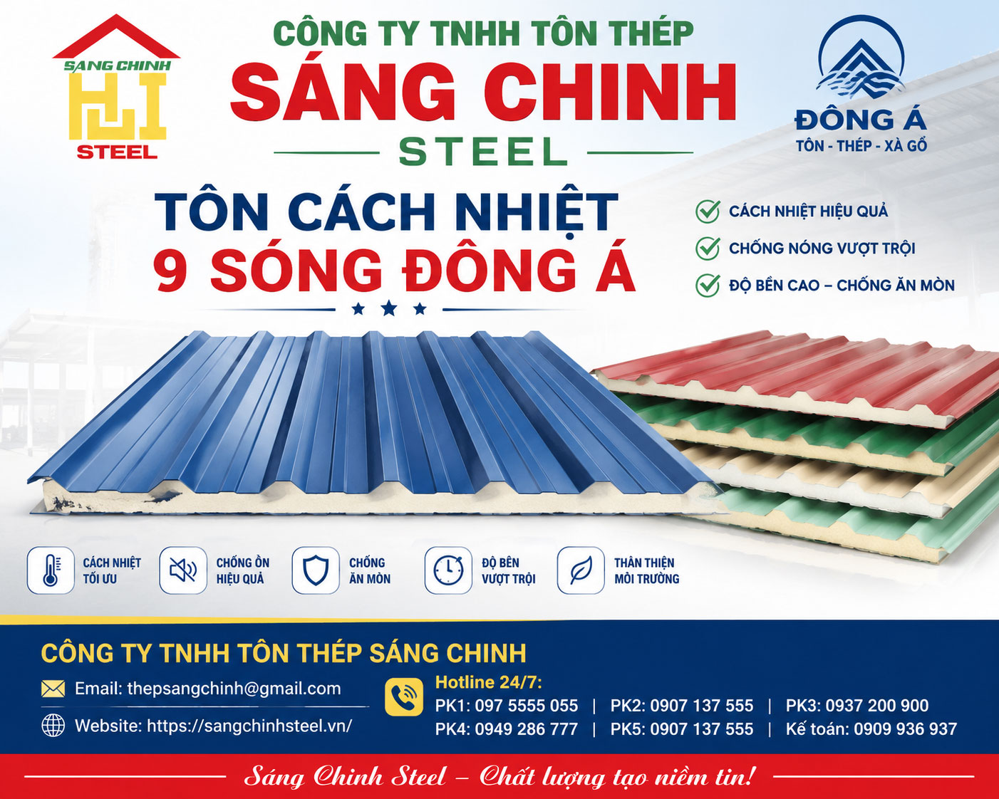 Bảng báo giá tôn cách nhiệt 9 sóng Đông Á