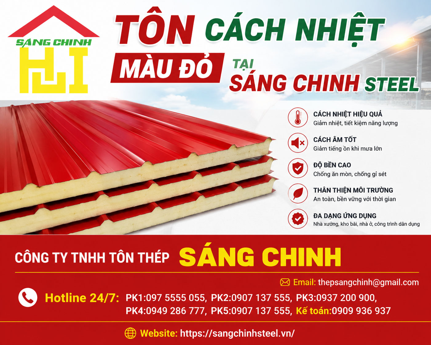Bảng báo giá tôn cách nhiệt màu đỏ