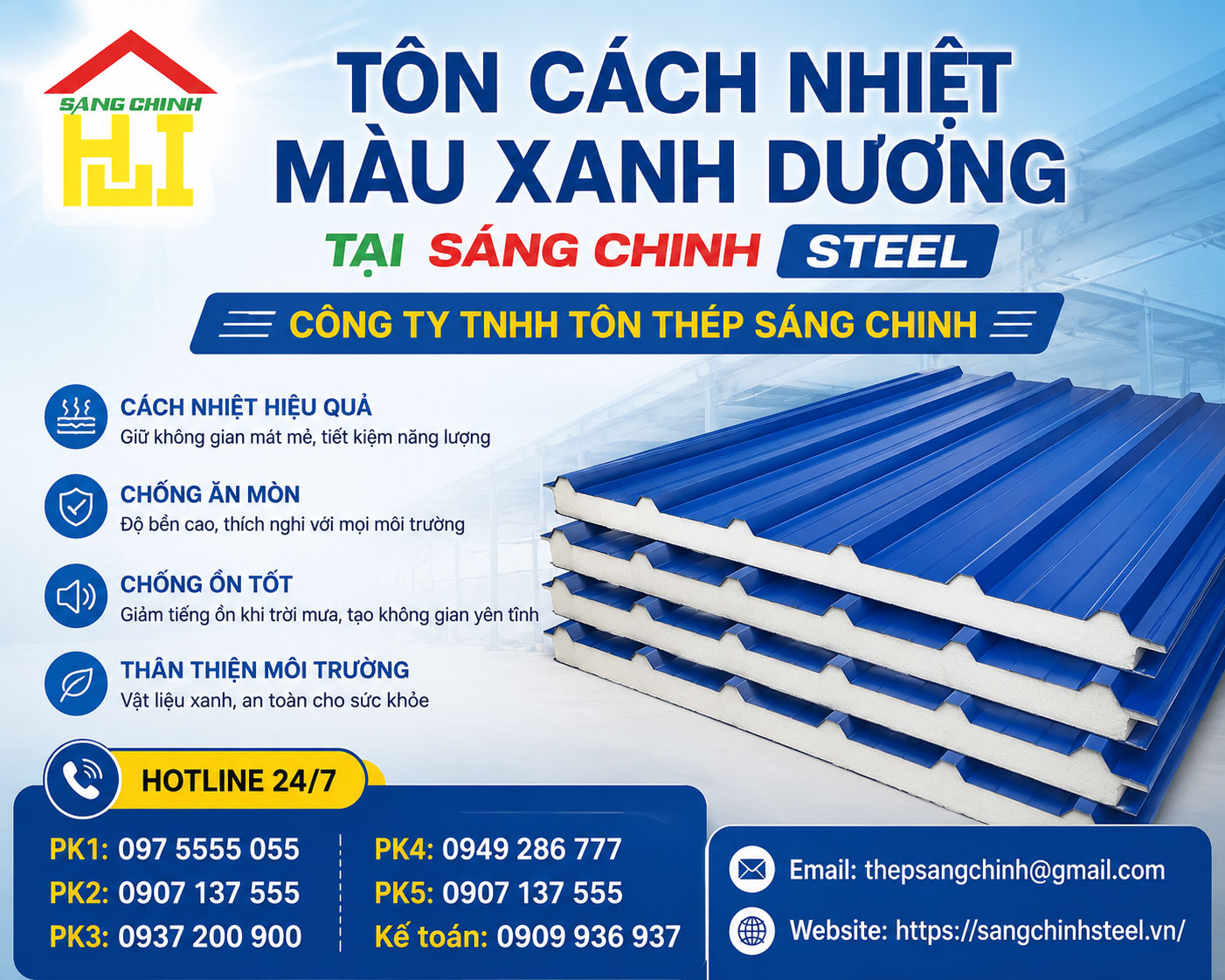 Bảng Báo Giá Tôn cách nhiệt màu xanh dương