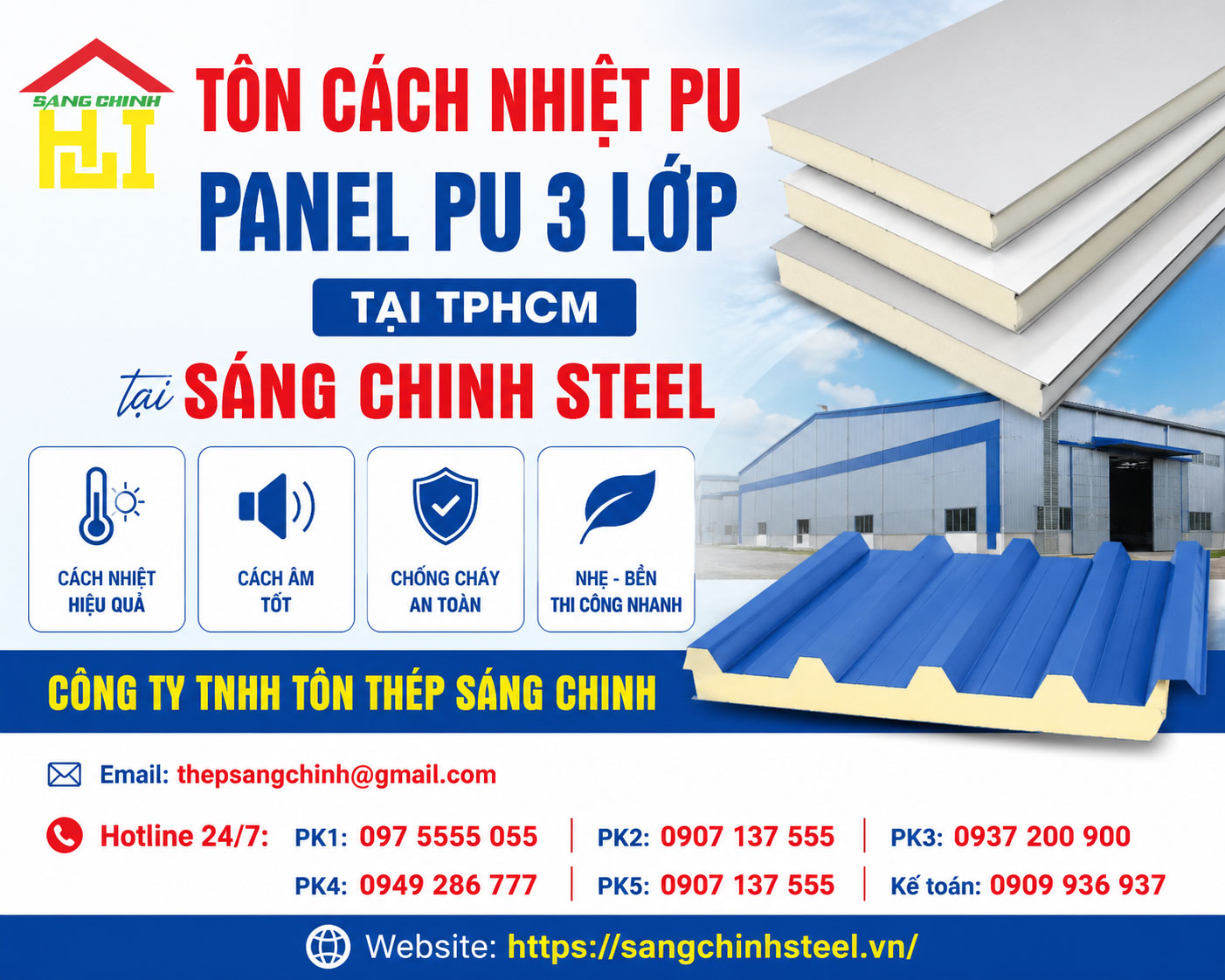 Bảng giá tôn cách nhiệt PU, Panel PU 3 lớp tại Tphcm