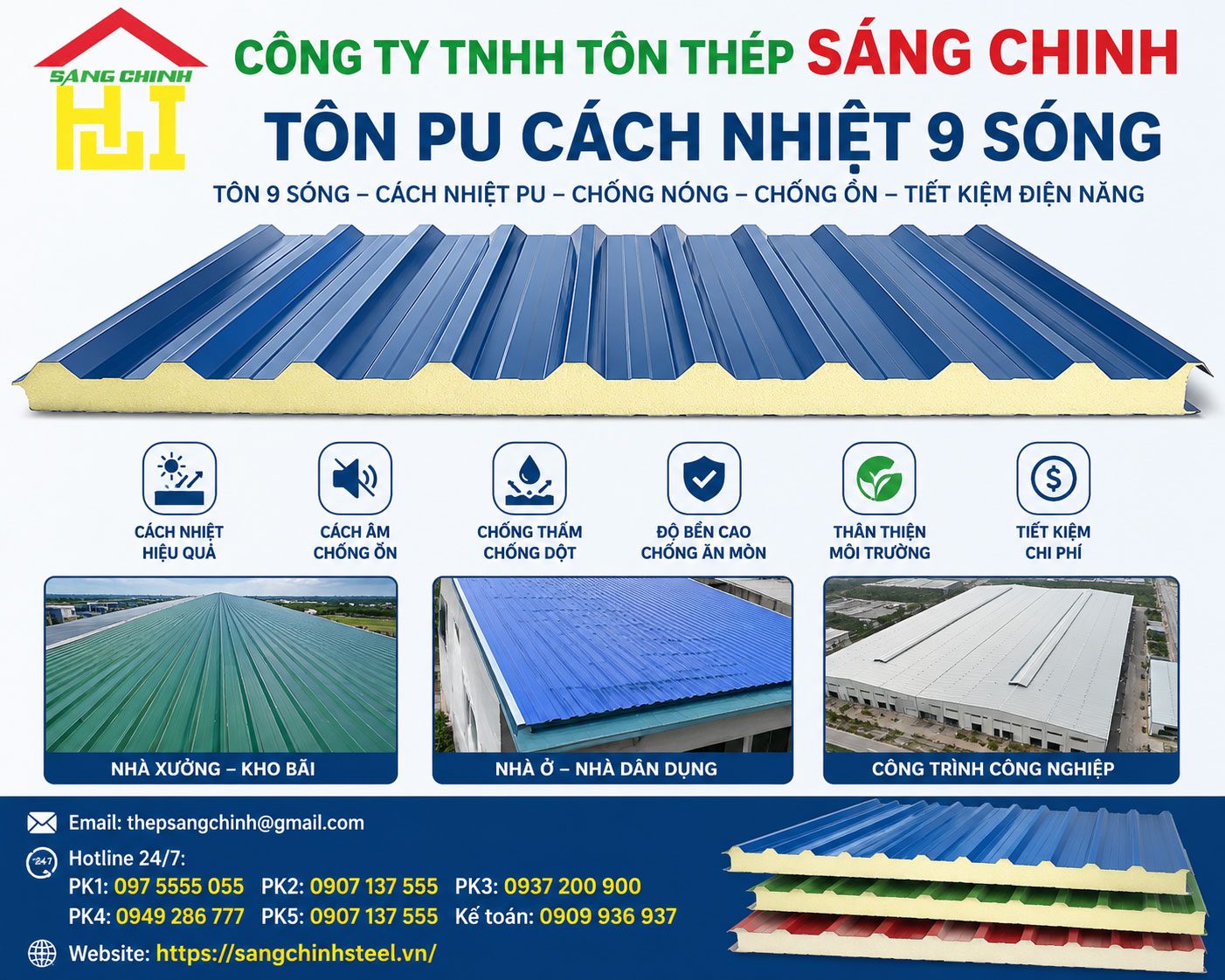 Tôn PU cách nhiệt 9 sóng: Giải pháp tối ưu cho mái nhà công nghiệp và dân dụng