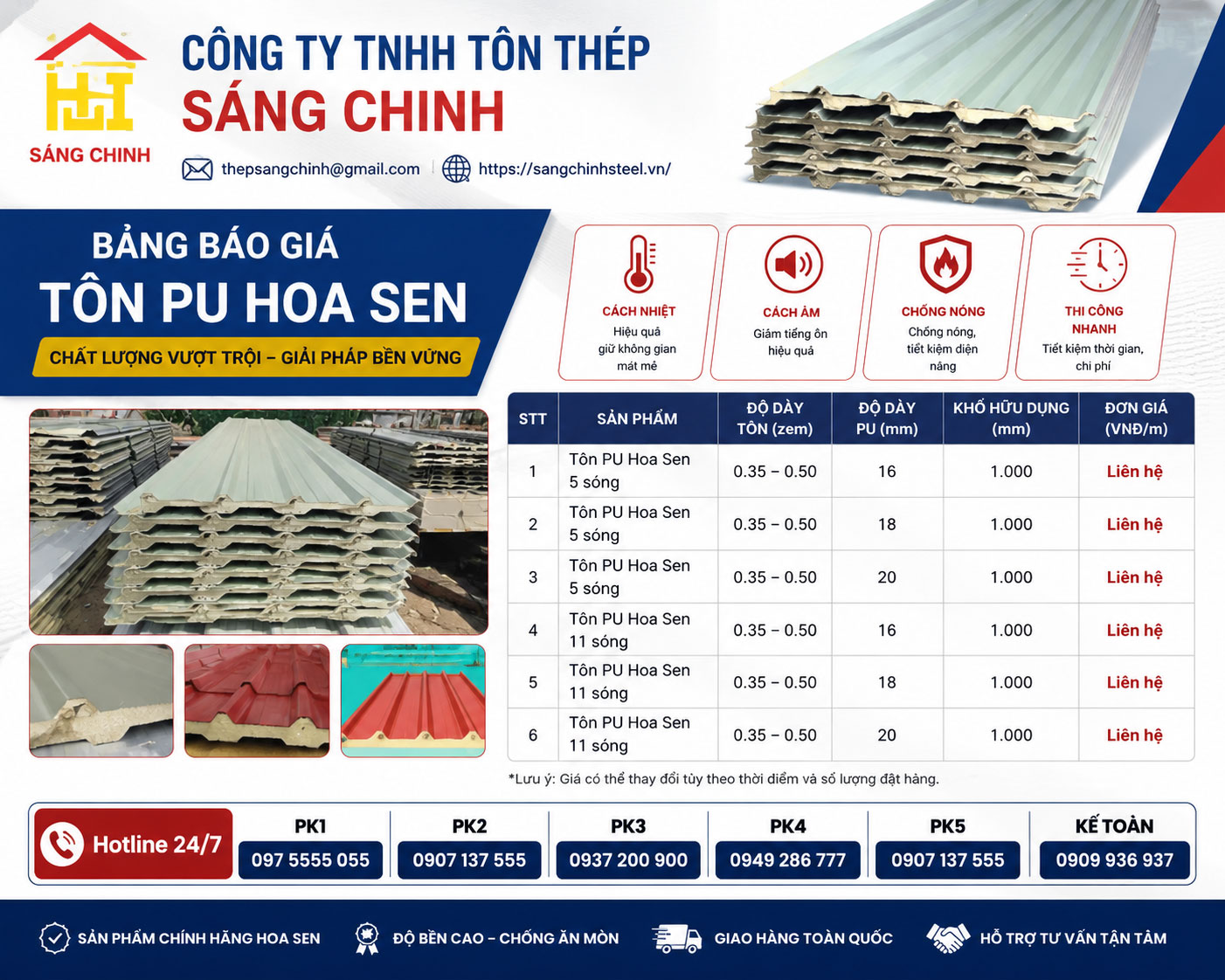 Bảng Báo Giá Tôn PU Hoa Sen