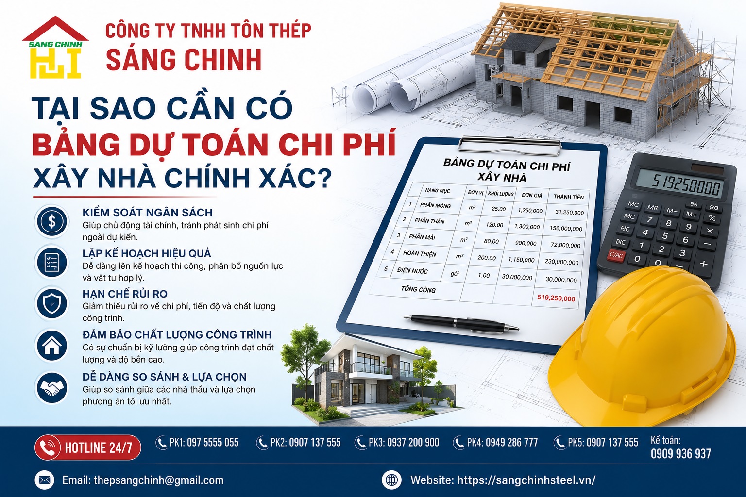 Bảng dự toán chi phí xây nhà ở chi tiết và chính xác nhất
