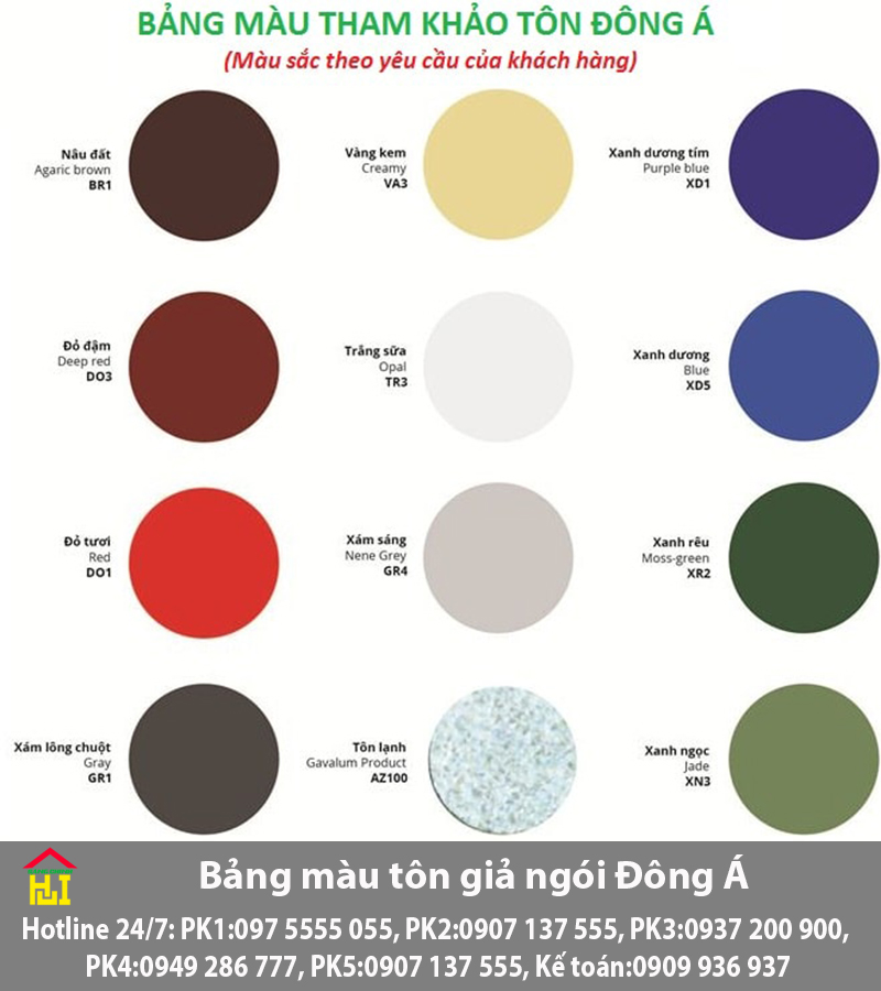 Bảng màu tôn giả ngói Đông Á
