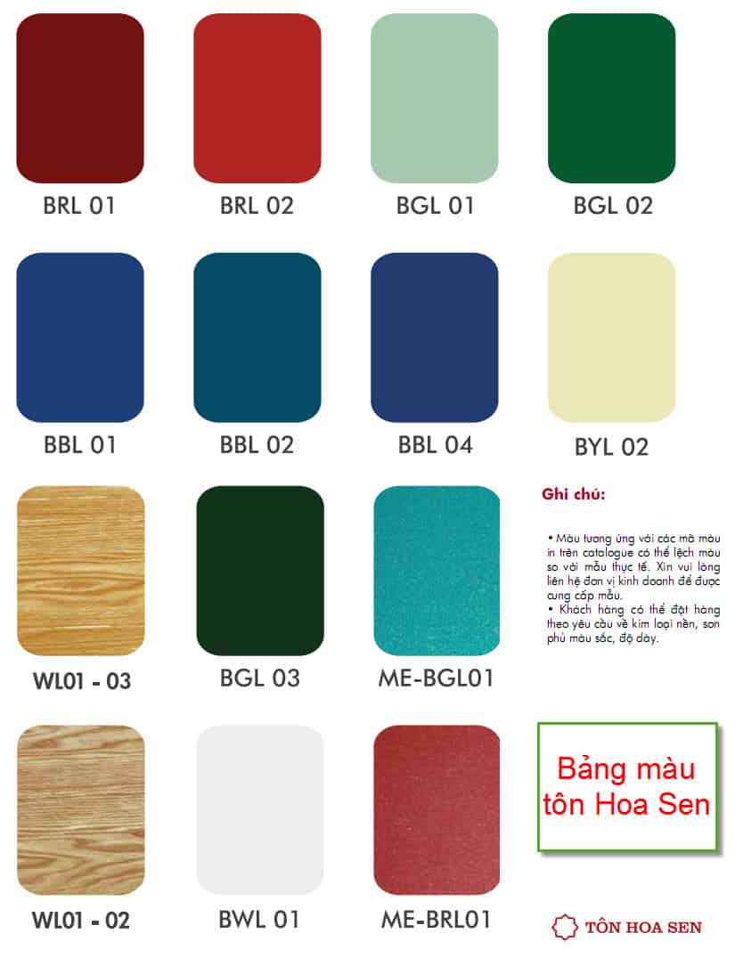 Bảng Màu Tôn Hoa Sen