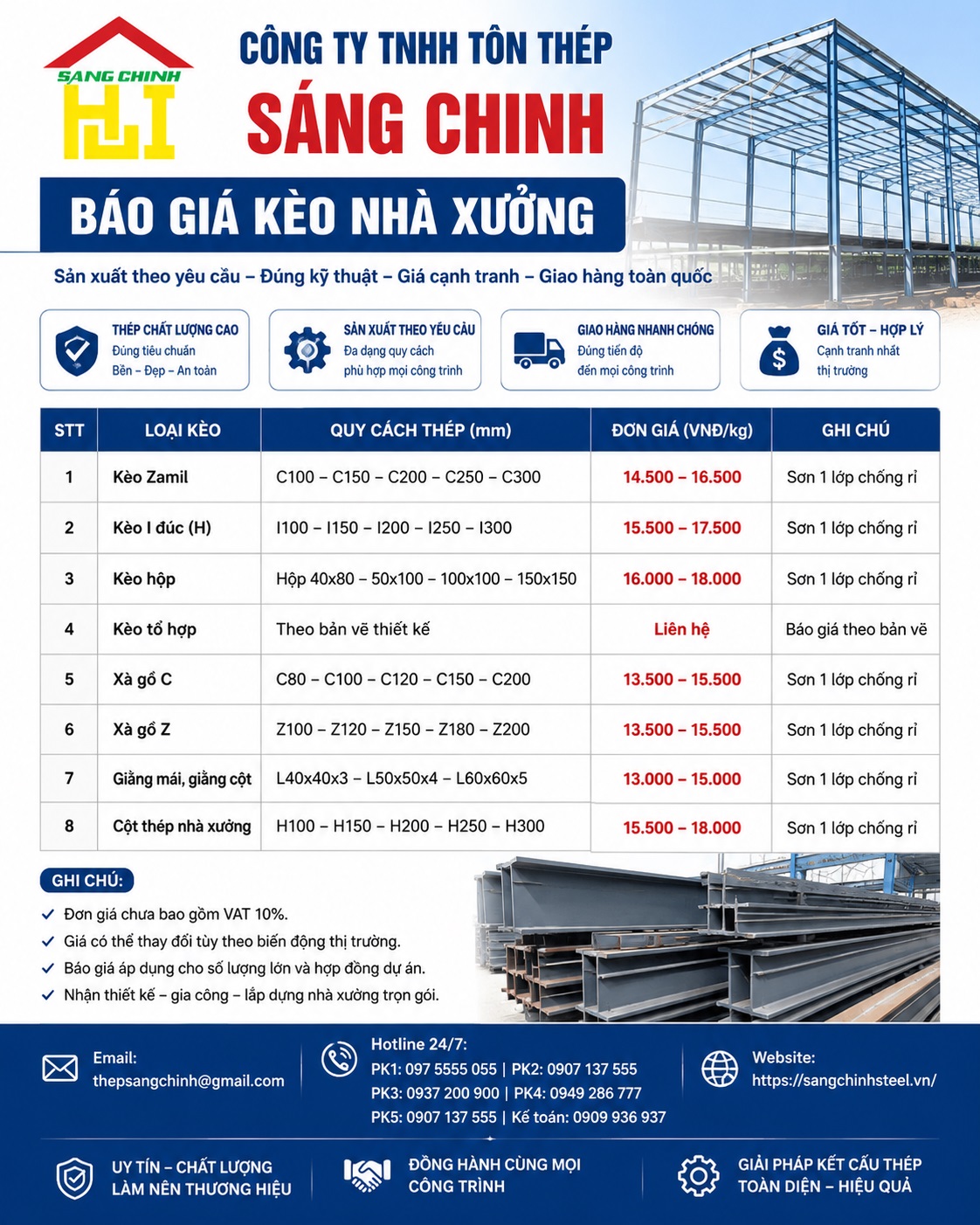 Báo giá kèo nhà xưởng