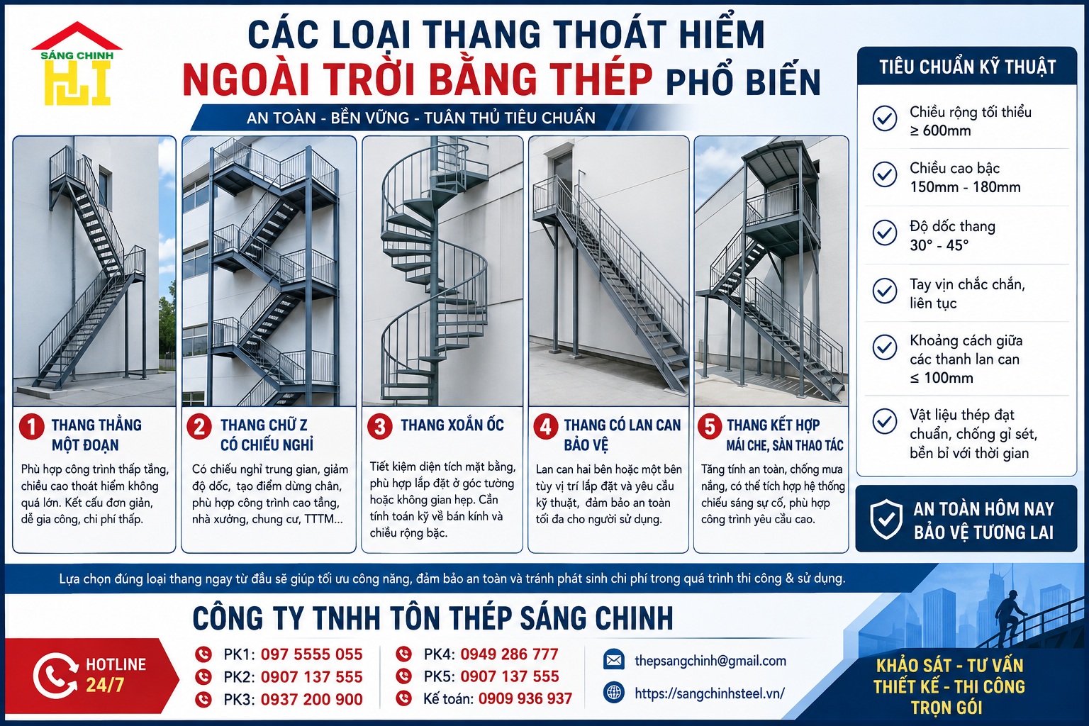 Báo giá thi công thang thoát hiểm ngoài trời bằng kết cấu thép