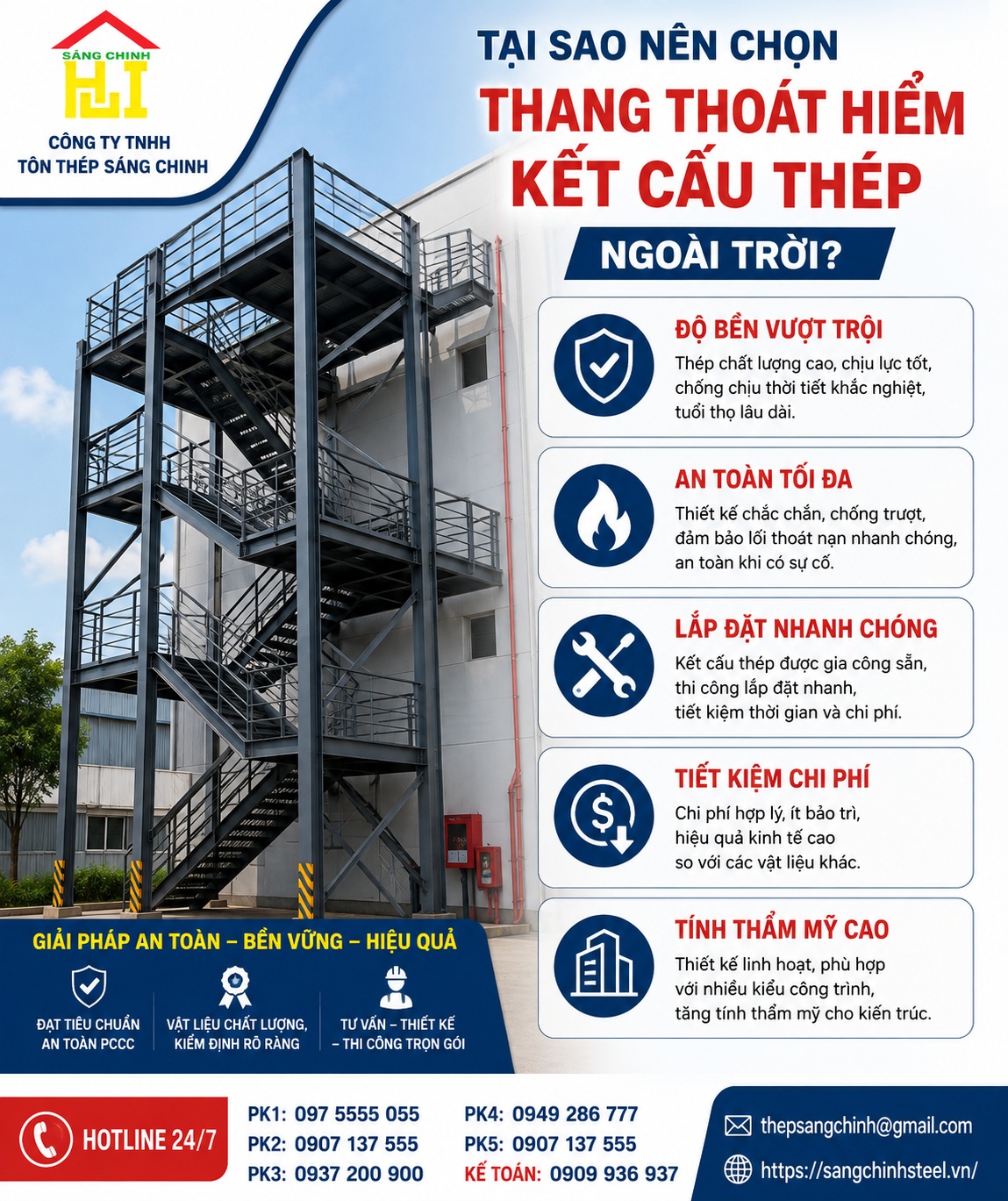 Báo giá thi công thang thoát hiểm ngoài trời bằng kết cấu thép