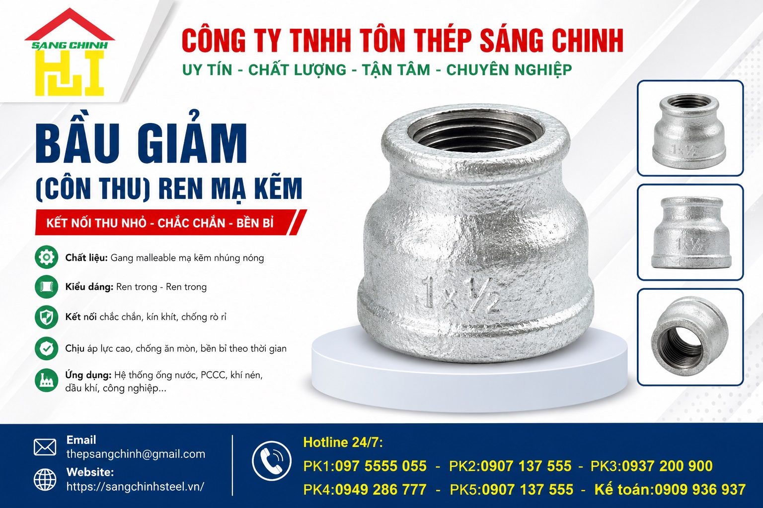Bầu giảm (Côn thu) ren mạ kẽm