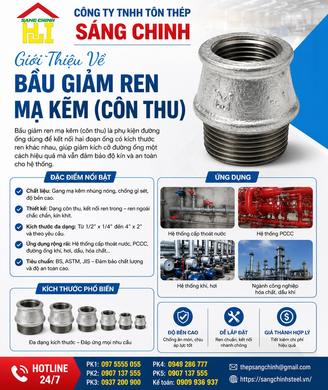Bầu giảm (Côn thu) ren mạ kẽm