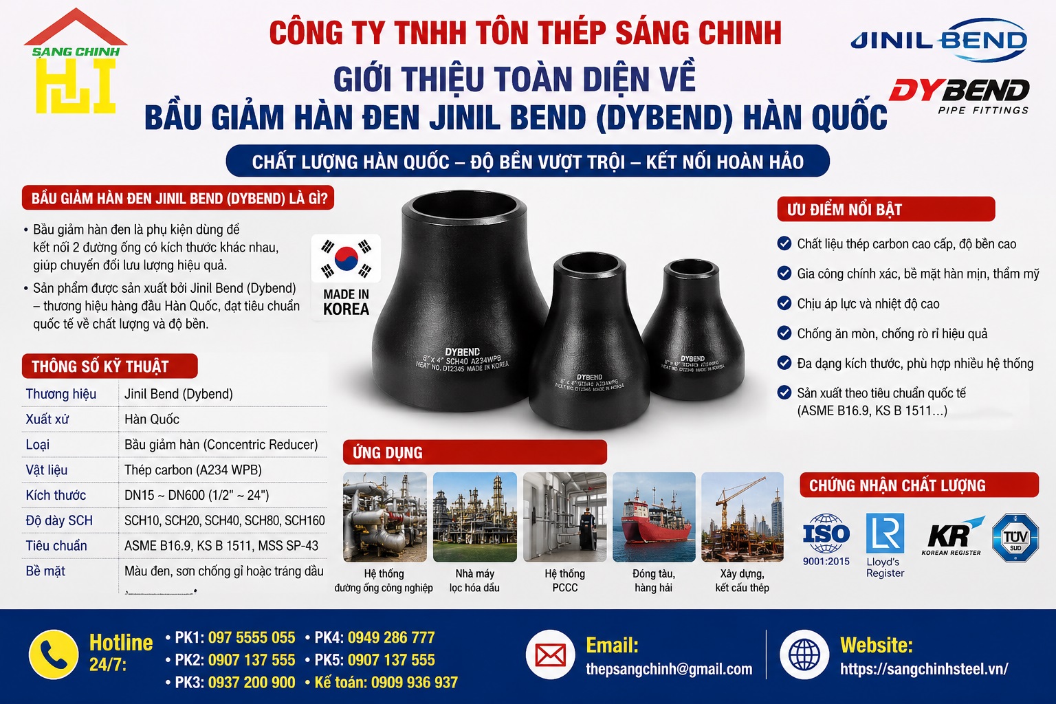 Bầu giảm hàn đen Jinil bend (Dybend) – Hàn Quốc