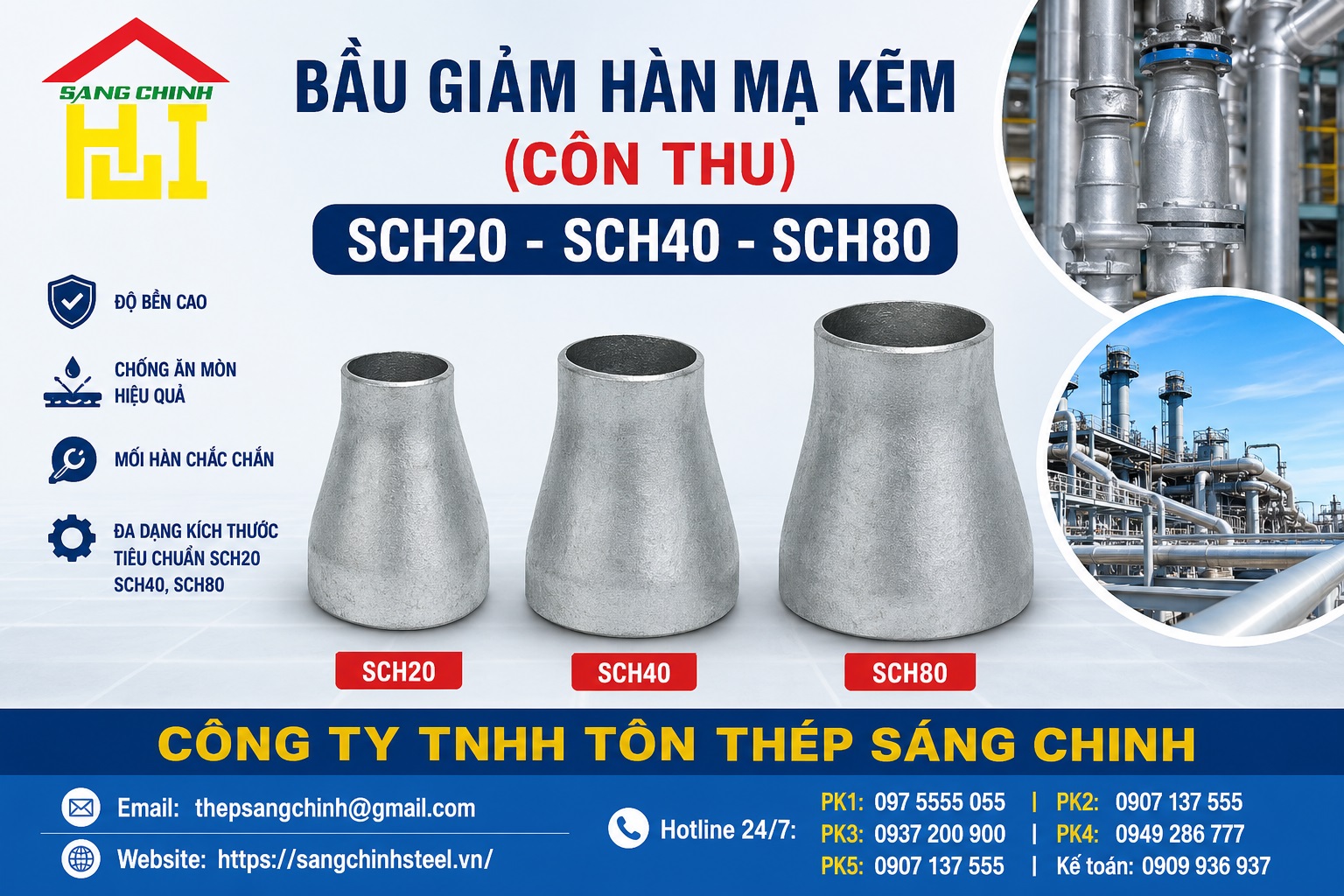 Bầu Giảm Hàn Mạ Kẽm (Côn Thu) SCH20 SCH40 SCH80