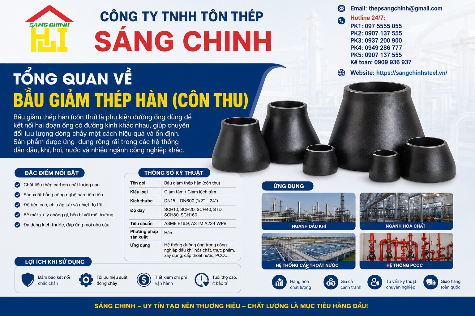 Bầu giảm thép hàn (Côn thu) SCH20, SCH40, SCH80