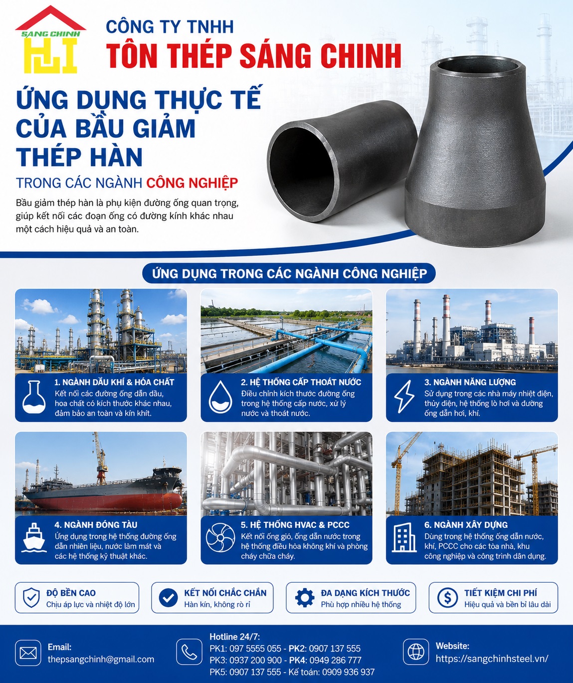 Bầu giảm thép hàn (Côn thu) SCH20, SCH40, SCH80
