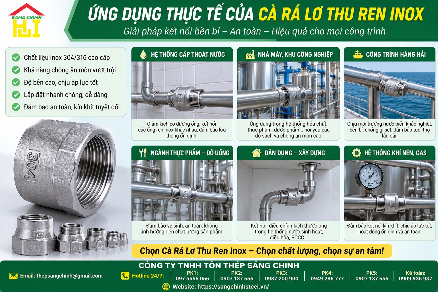Cà rá, lơ thu ren inox (Hexagon Bushing)