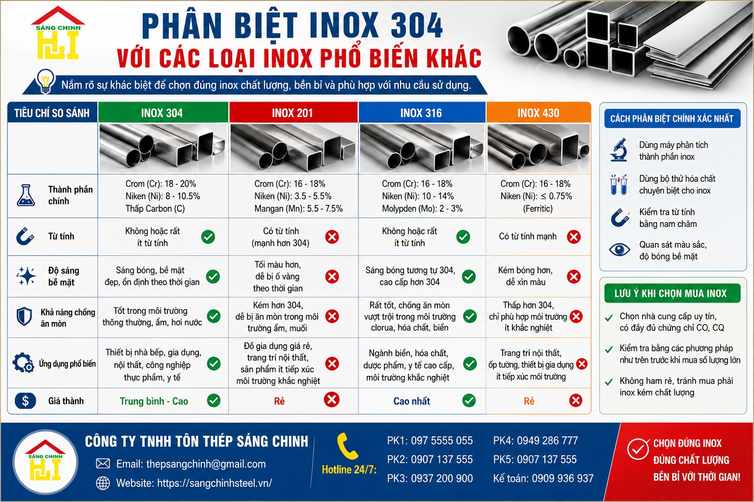 Cách nhận biết inox 304