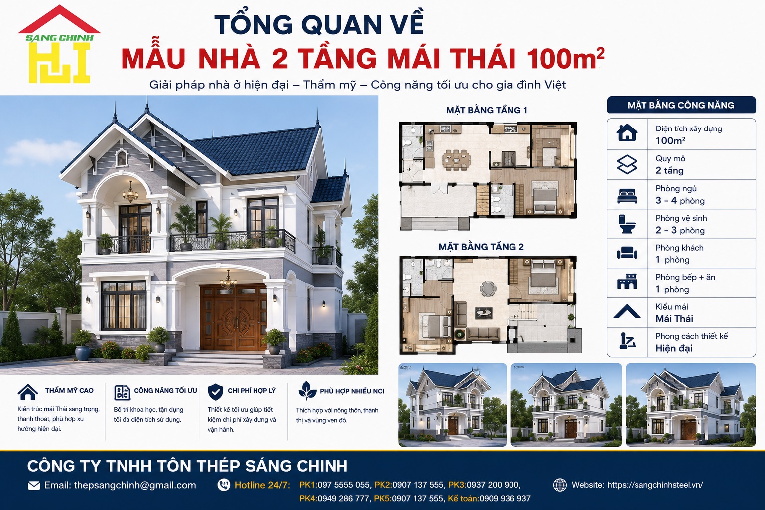 Cách tính chi phí xây nhà 2 tầng mái Thái 100m2 chi tiết từ A-Z