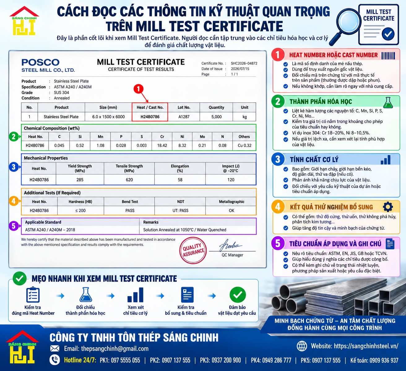 Cách xem Mill Test Certificate
