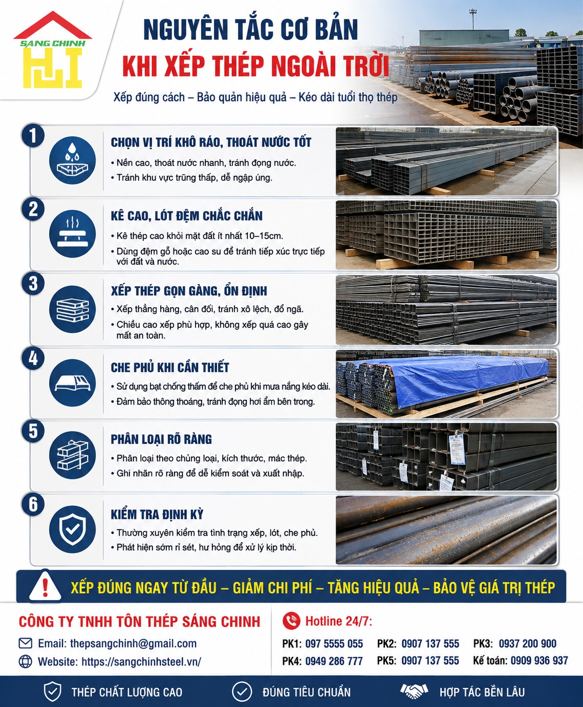 Cách xếp thép ngoài trời