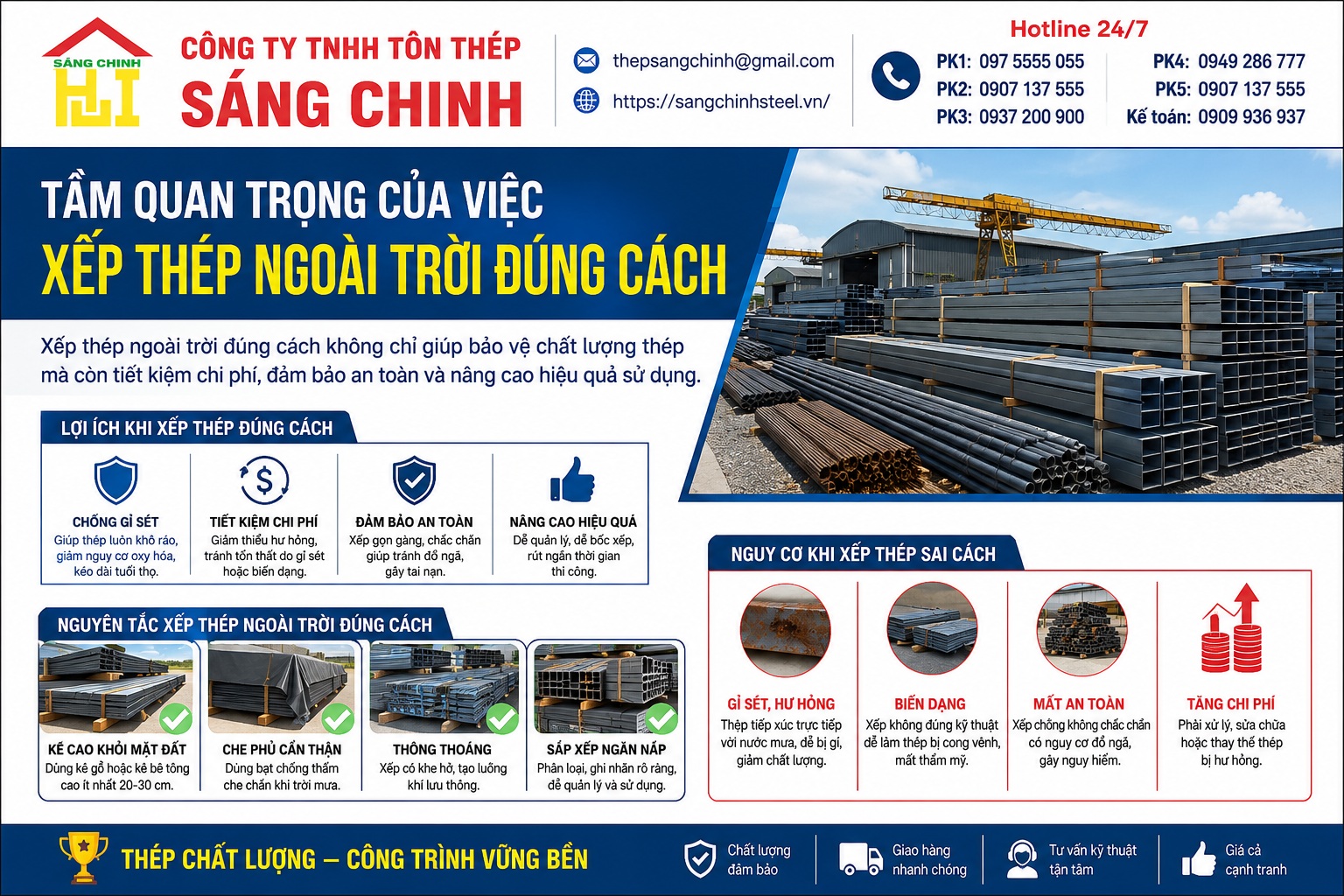 Cách xếp thép ngoài trời