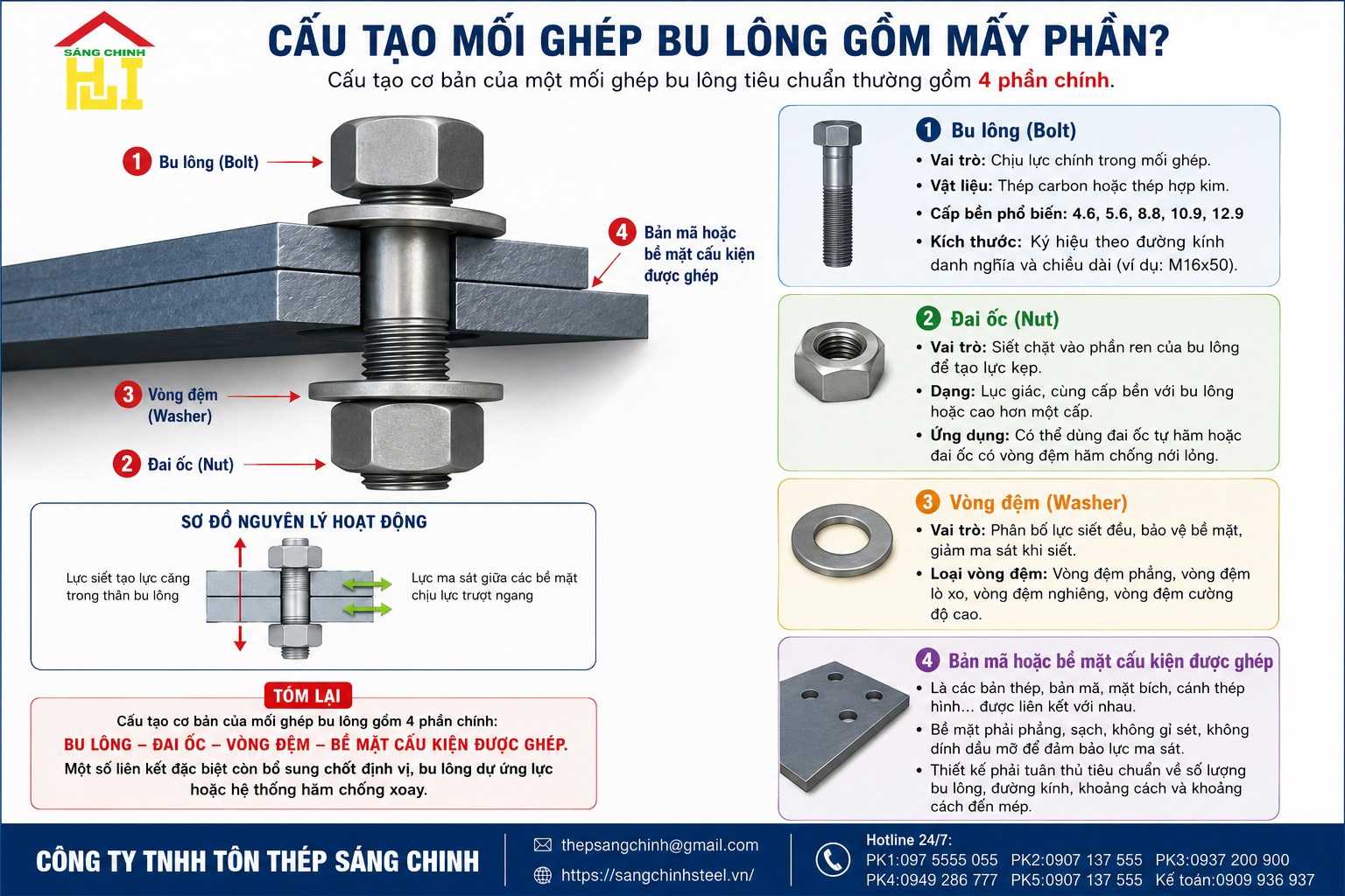 Cấu tạo mối ghép bu lông gồm mấy phần? Giải đáp chi tiết