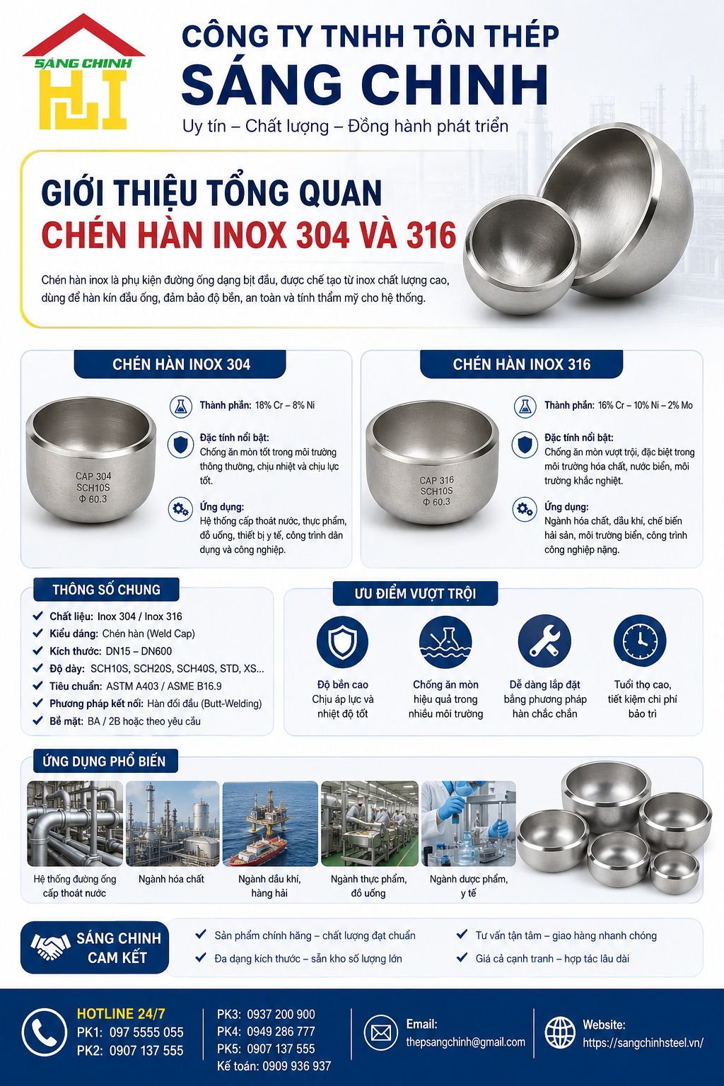 Chén hàn inox 304, 316