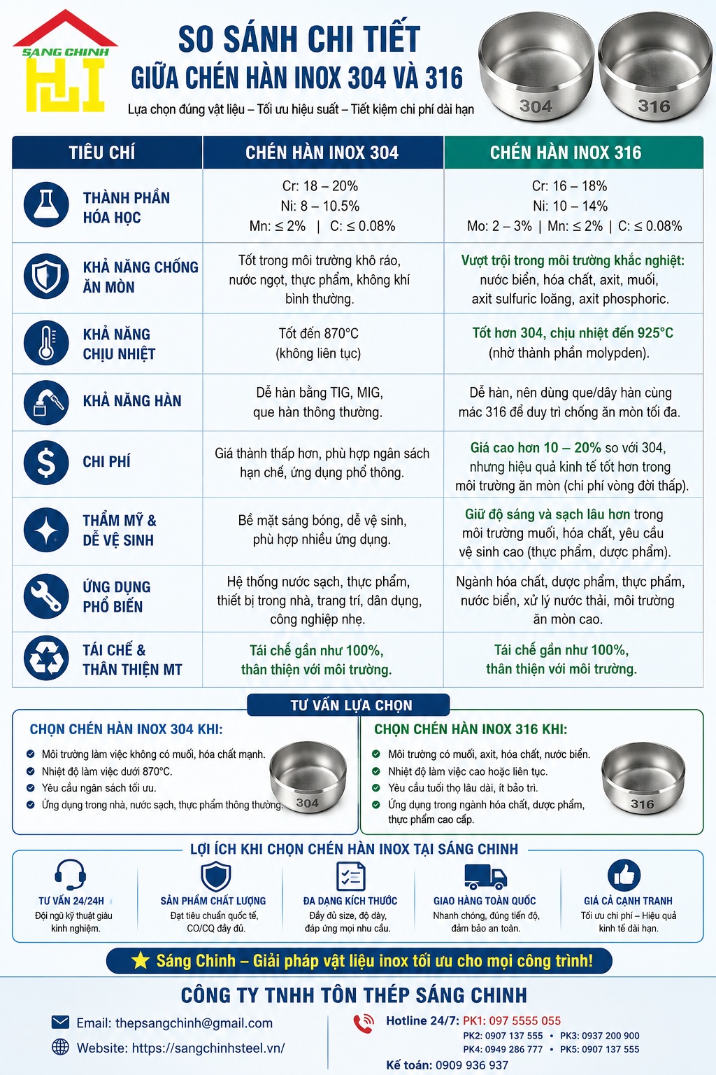 Chén hàn inox 304, 316