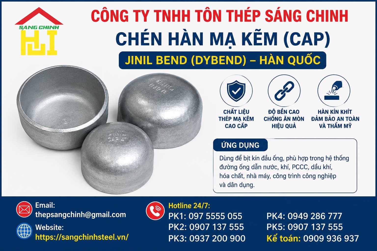 Chén hàn mạ kẽm (Cap) Jinil bend (Dybend) – Hàn Quốc