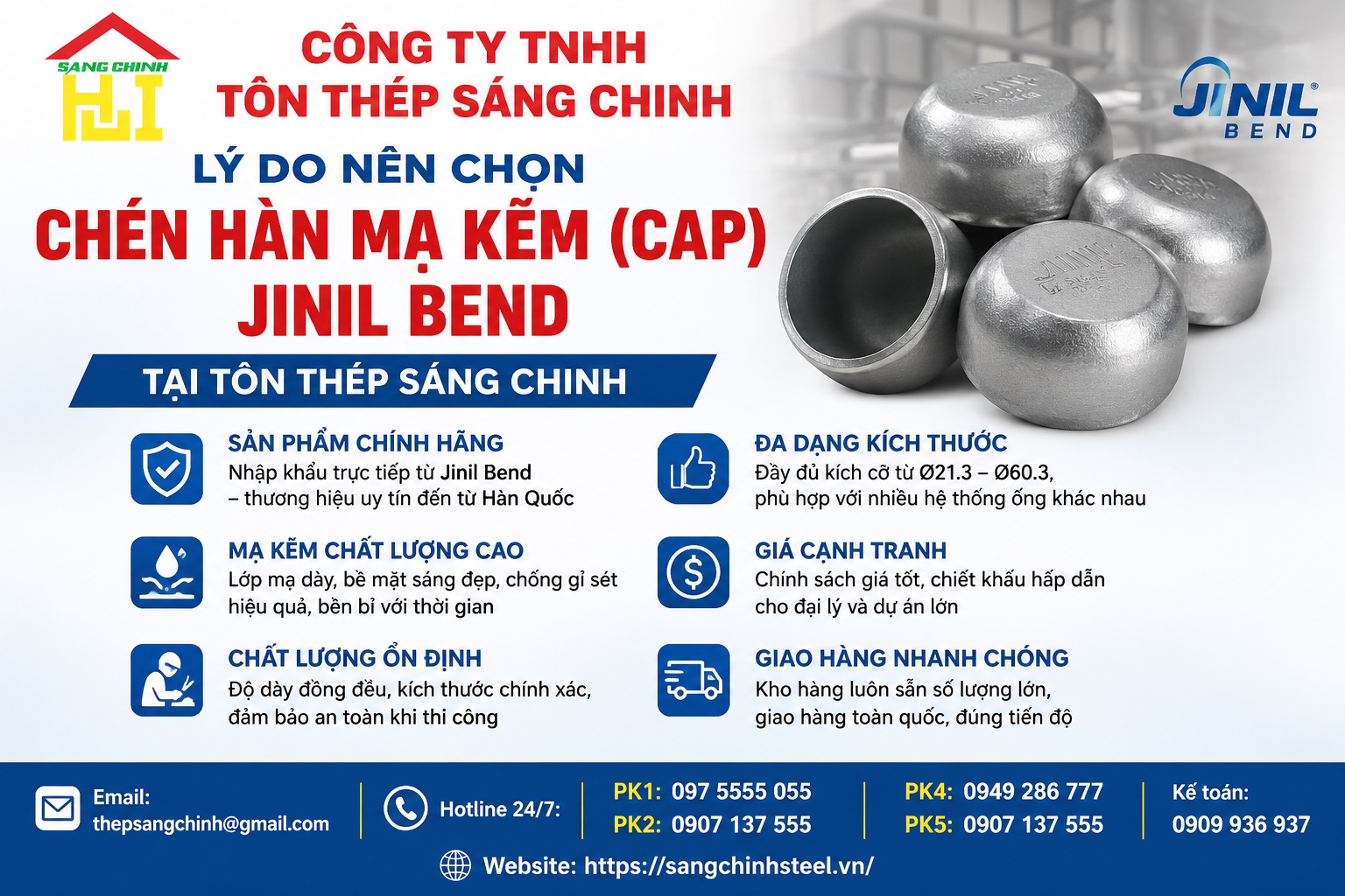 Chén hàn mạ kẽm (Cap) Jinil bend (Dybend) – Hàn Quốc