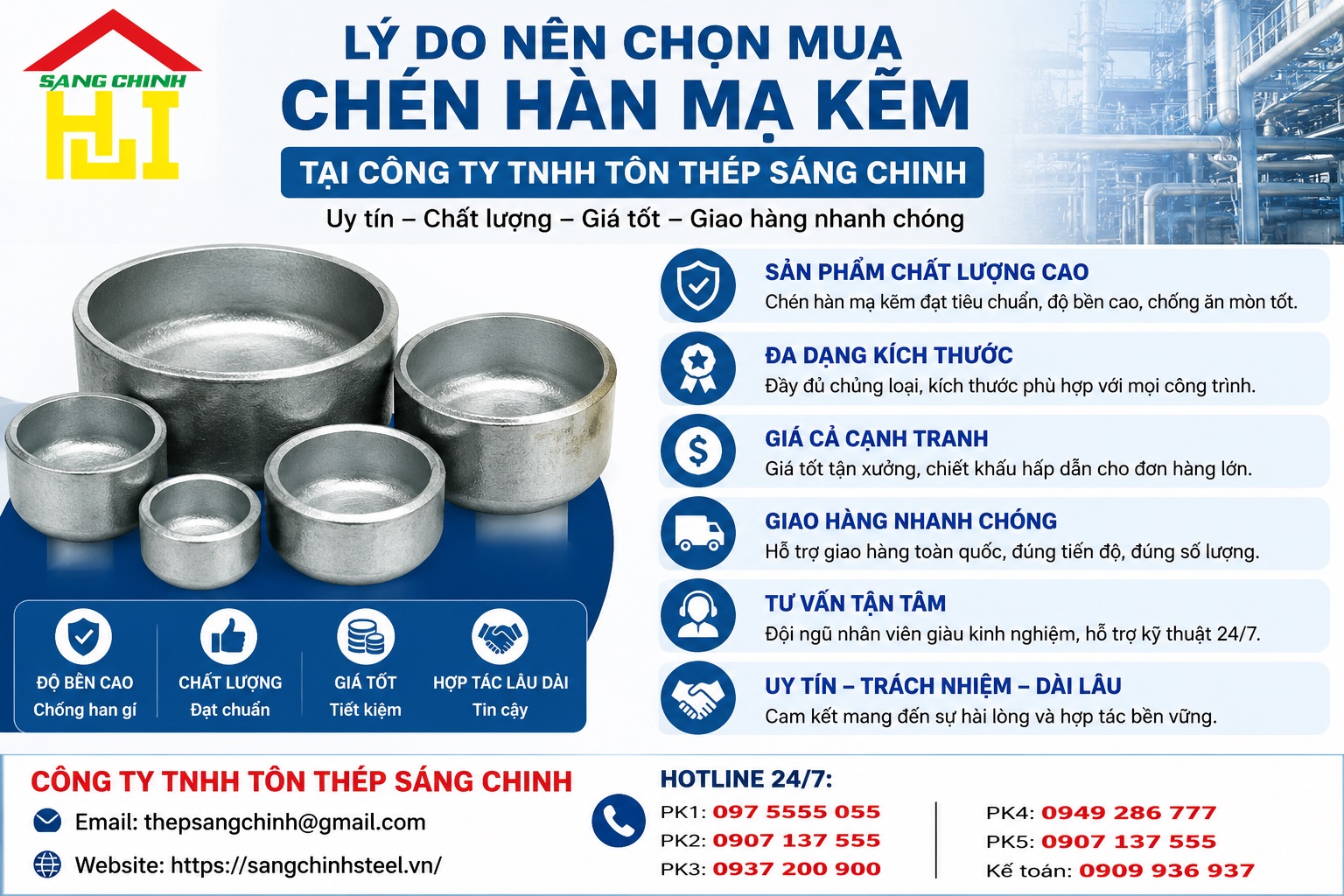 Chén Hàn Mạ Kẽm (xi kẽm, nhúng nóng) SCH20 SCH40 SCH80