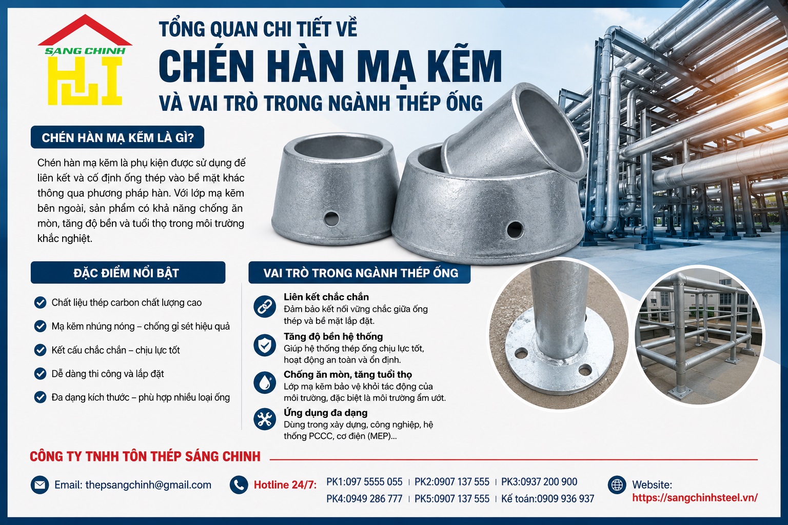 Chén Hàn Mạ Kẽm (xi kẽm, nhúng nóng) SCH20 SCH40 SCH80