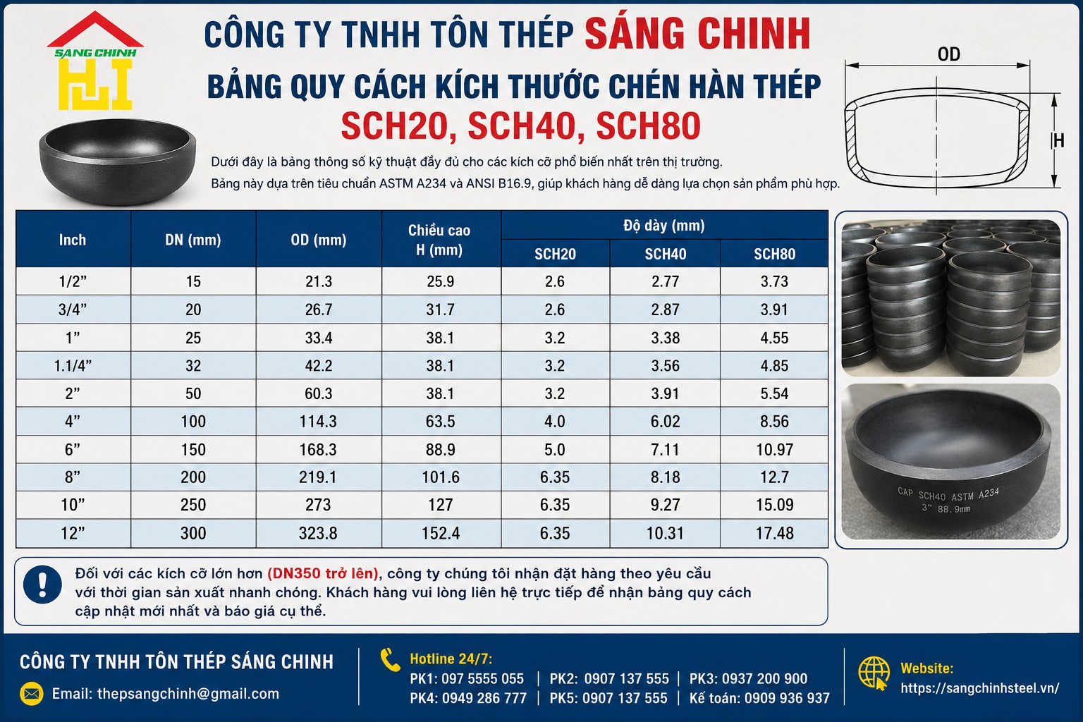 Chén Hàn Thép SCH20, SCH40, SCH80
