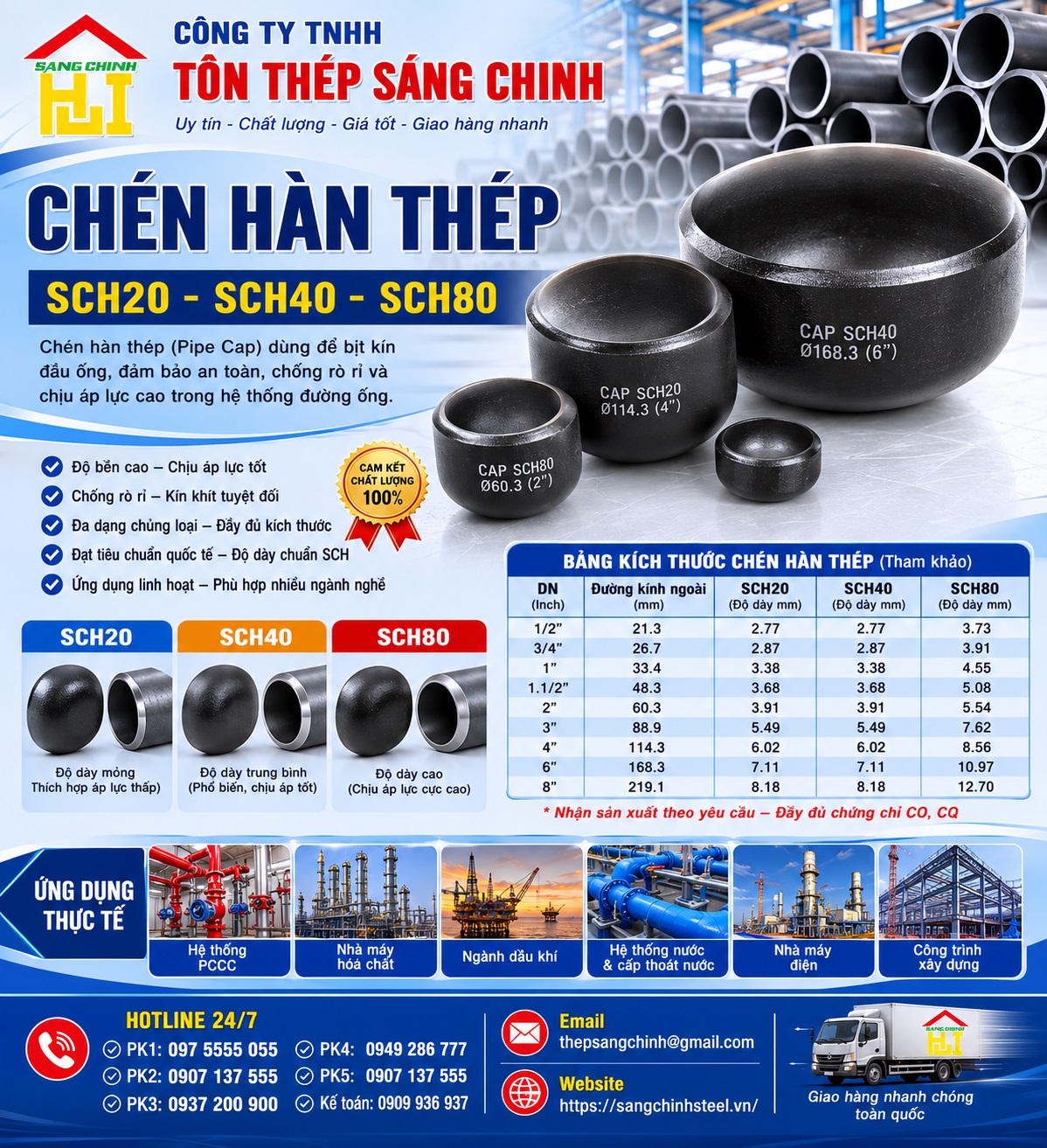 Chén Hàn Thép SCH20, SCH40, SCH80