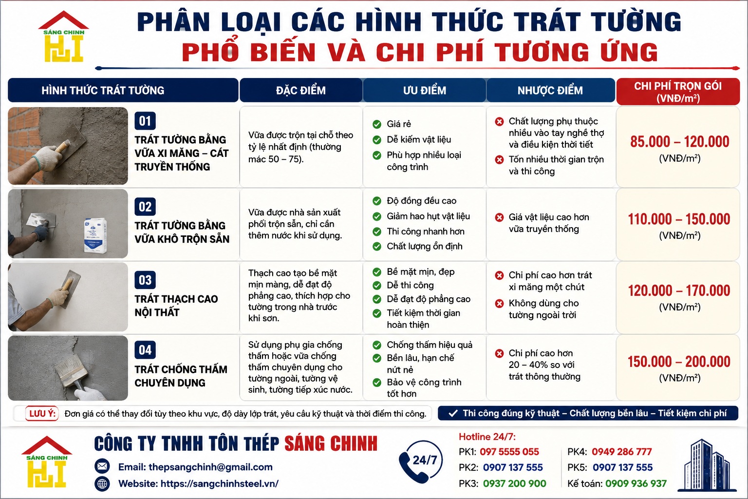 Chi phí trát tường bao nhiêu tiền 1m2