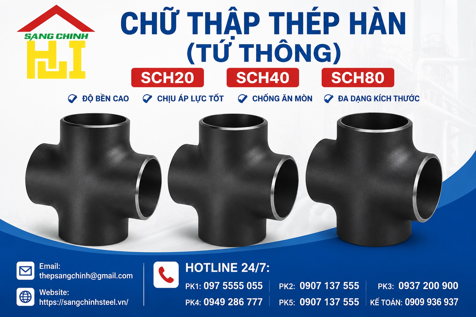 Chữ Thập Thép Hàn (Tứ Thông) SCH20 SCH40 SCH80