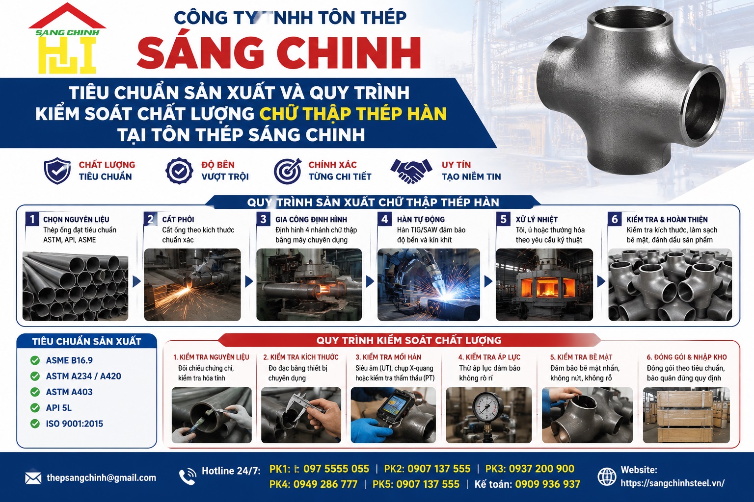 Chữ Thập Thép Hàn (Tứ Thông) SCH20 SCH40 SCH80