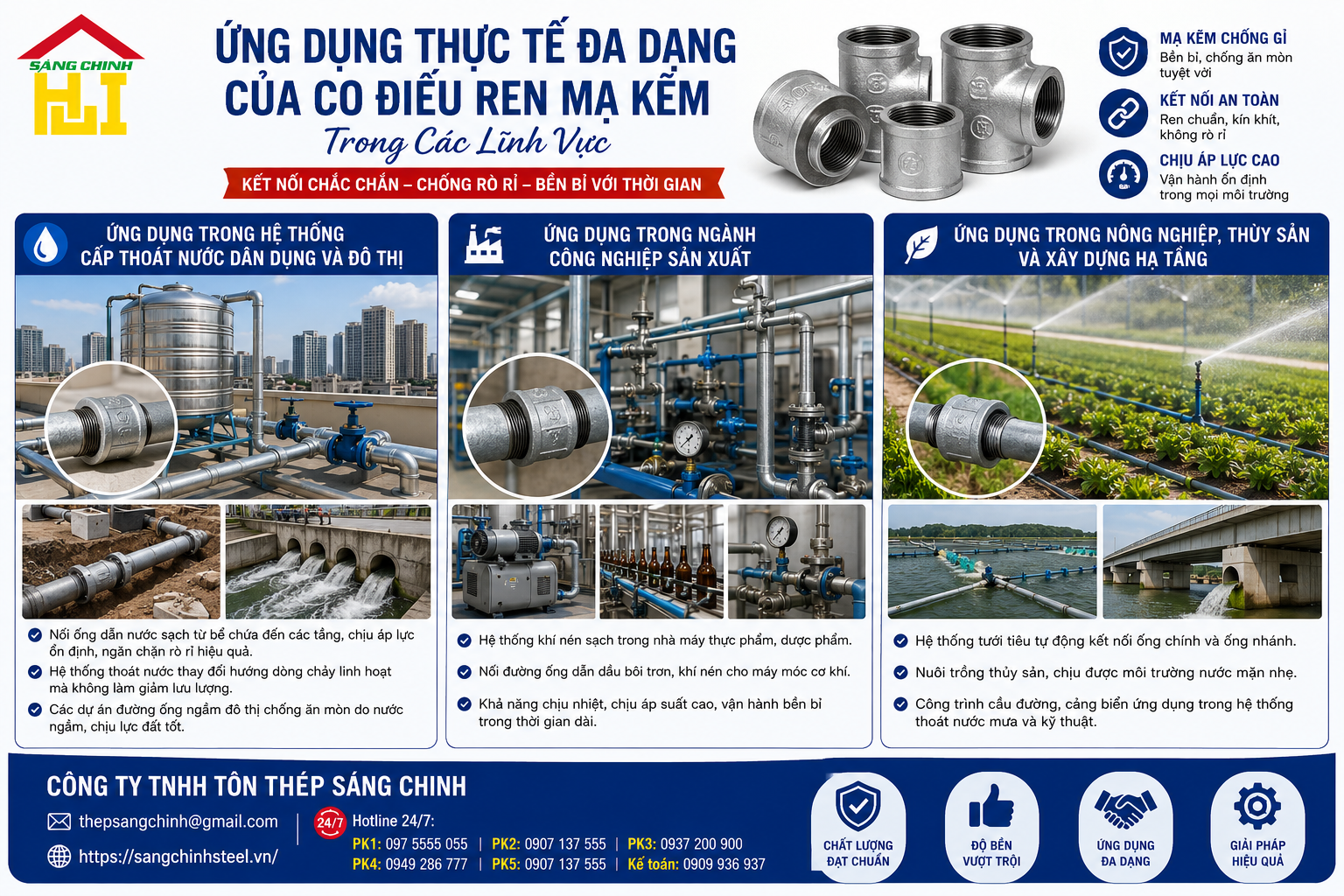 Co Điếu Ren Mạ Kẽm (1 ren trong 1 ren ngoài)