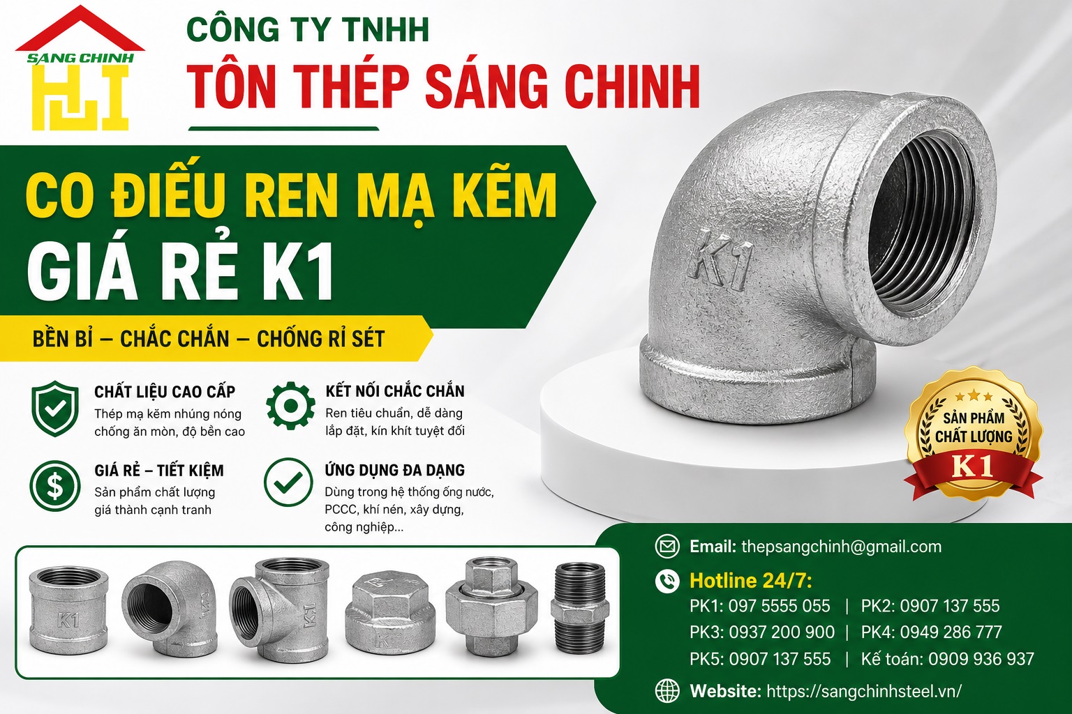 Co điếu ren mạ kẽm giá rẻ K1