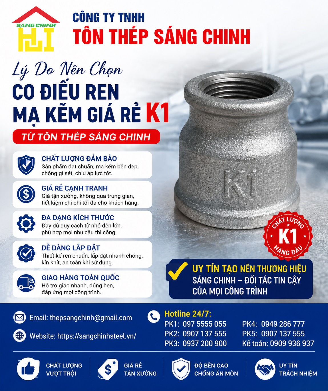 Co điếu ren mạ kẽm giá rẻ K1