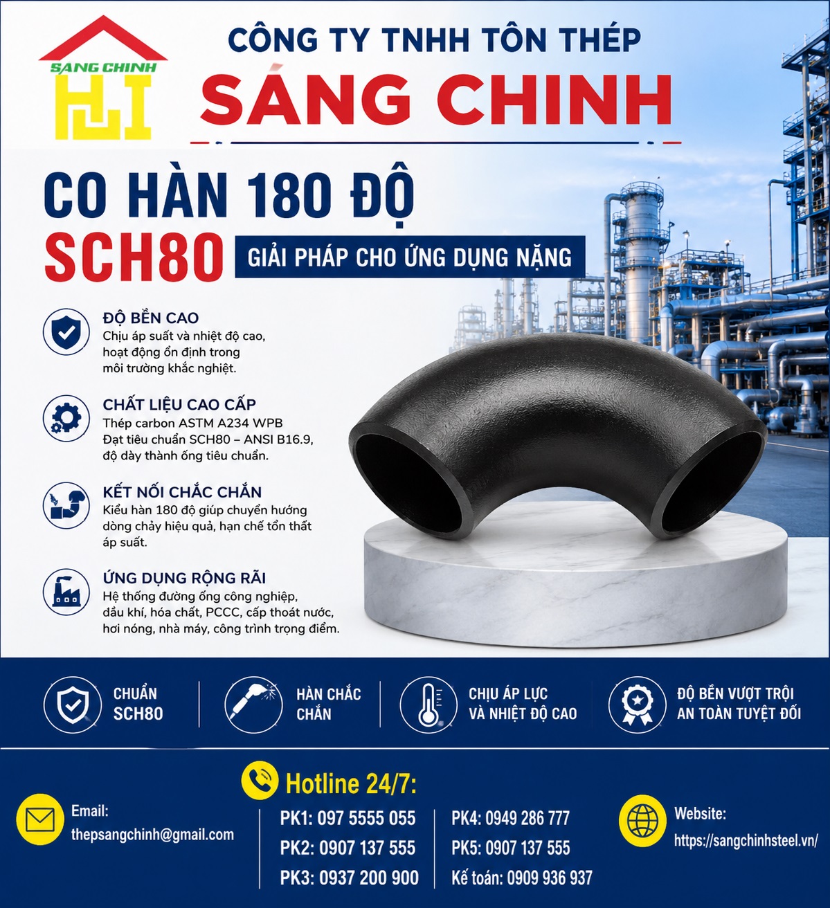 Co Hàn 180 Độ SCH20 SCH40 SCH80