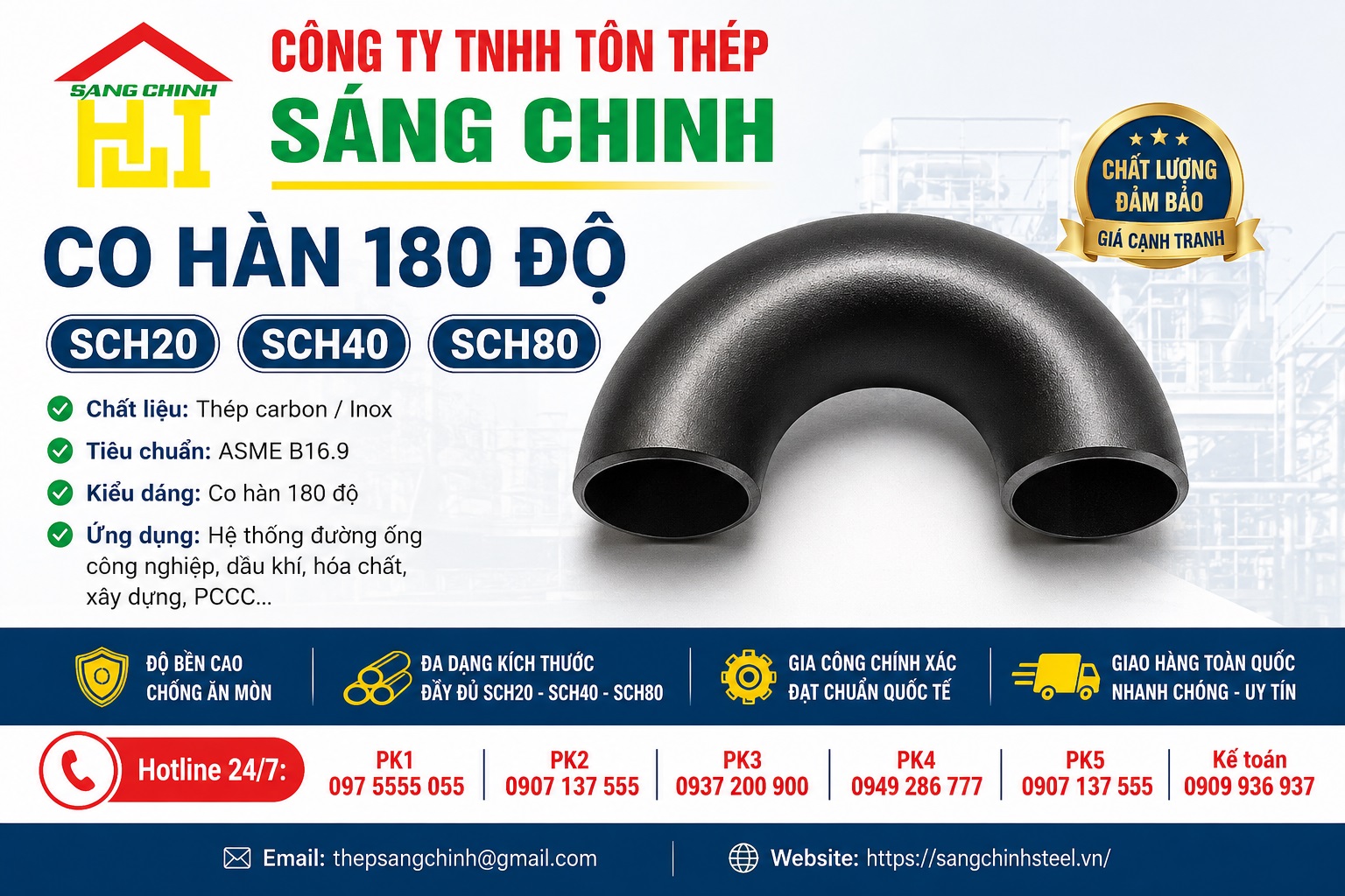 Co Hàn 180 Độ SCH20 SCH40 SCH80